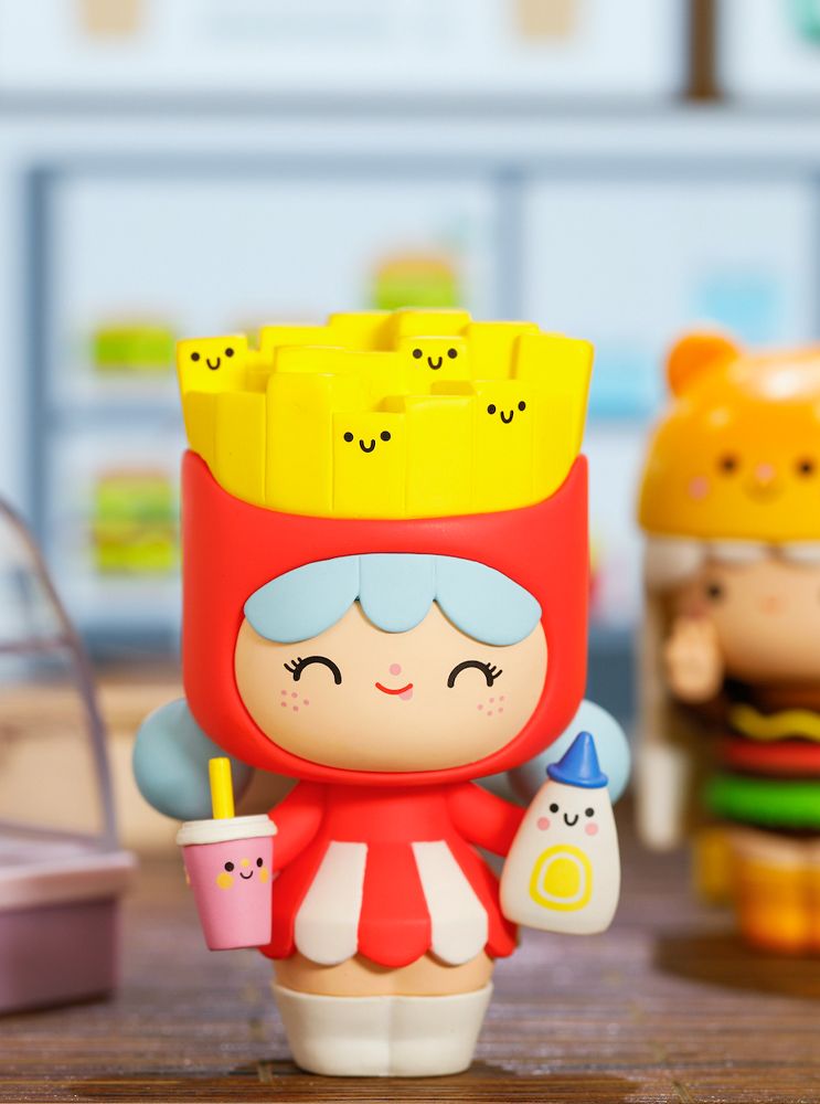 Perfect Partners - Piper: Momiji doll as smiling fries in red, holding a drink and sauce, collectible with secret message inside. — Momiji Doll