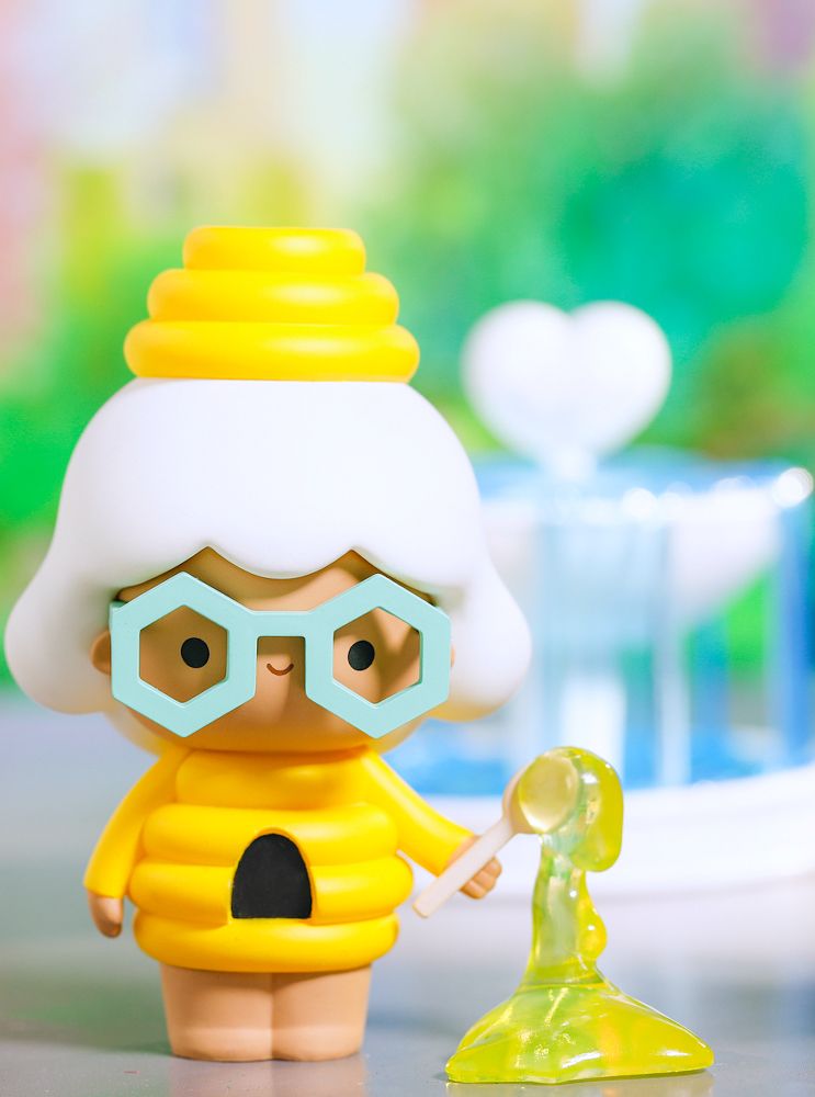 Perfect Partners - Honey Momiji doll in a yellow bee suit with glasses, holding a honey dipper and slime. — Momiji Doll
