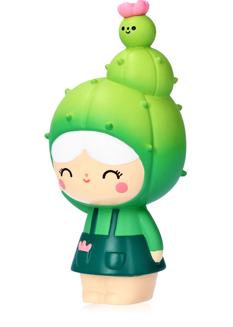 You Grow Girl Momiji doll with white hair, wearing a cactus costume, dark green dress, and a cheerful smiling face. — Momiji Doll